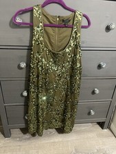 J Crew Womens Sequined Sleeveless Dress GREEN Cotton Size 12 EUC