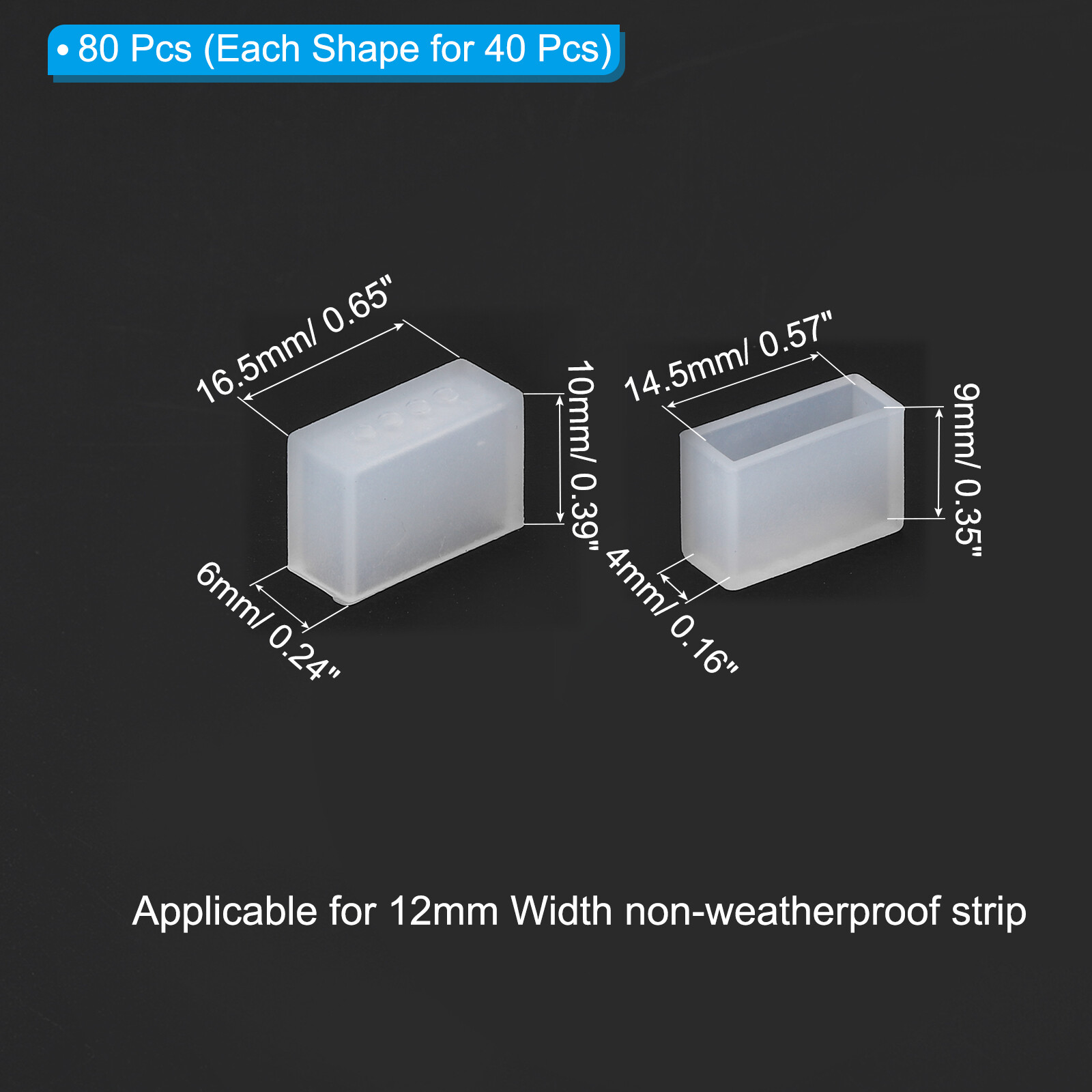 Silicone End Cap Plug 80pcs Fit 12mm LED Strip 2 Styles (Non Hole and 4