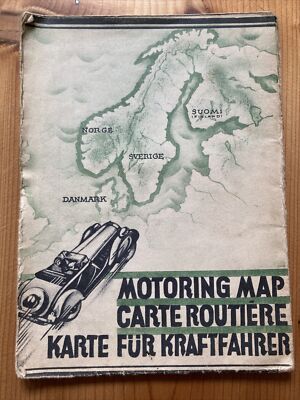 MOTORING MAP CARTE ROUTIERE KARTE FUR KRAFTFAHRER (circa 1937) Norway Sweden etc