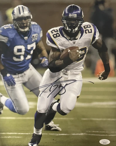 ADRIAN PETERSON SIGNED 11X14 METALLIC PHOTO MINNESOTA VIKINGS OKLAHOMA JSA COA