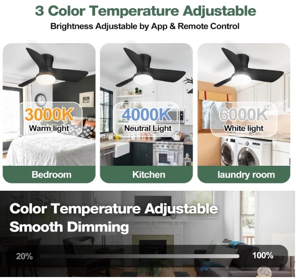 30" Modern Smart Ceiling Fan with LED Light & Remote 6 Speeds Reversible APP - Image 2 of 4