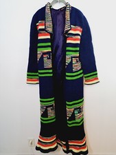 Vintage Homemade 70's Long Duster Sweater Blue Pattern Beautiful Partially Lined