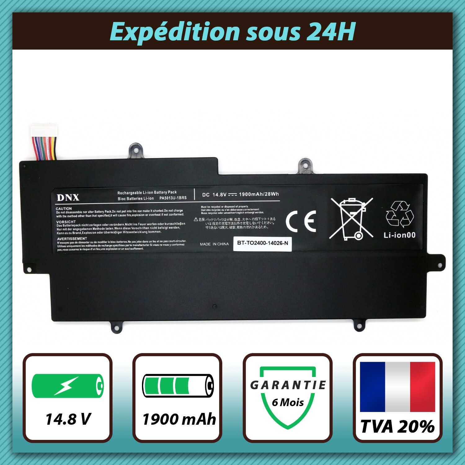 Batterie Toshiba Portege Z930 Z930-102 alimentation 14.8V 1900mAh PC