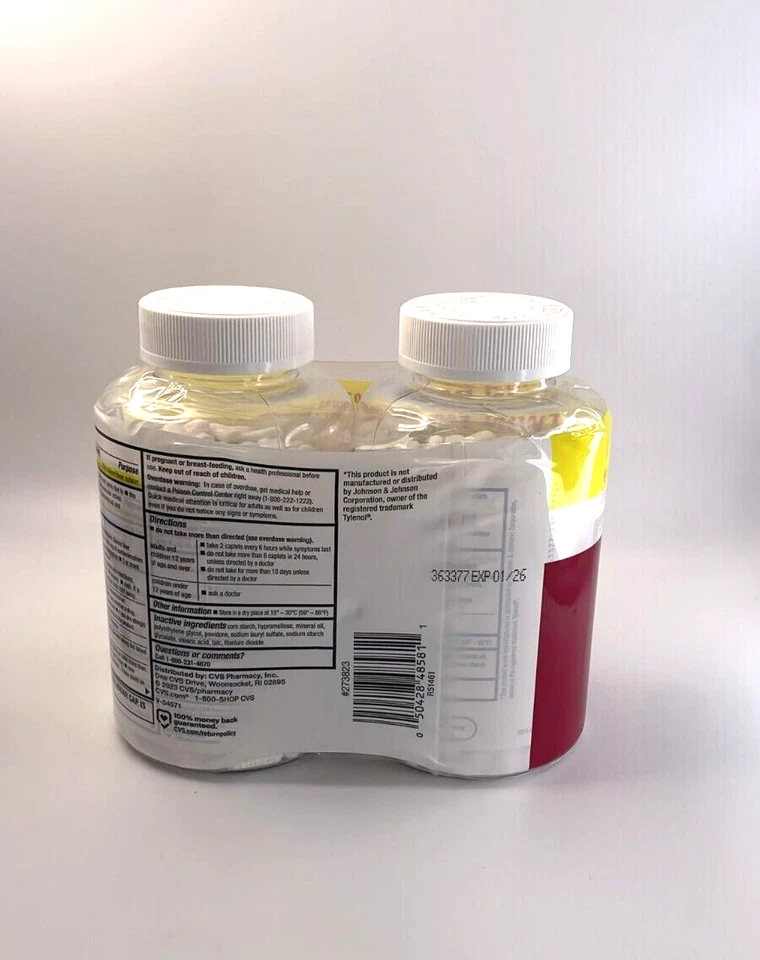 2-CVS Health Acetaminophen Pain Relief Extra Strength 500 mg,500 CT EXP 1/26 - Image 2 of 2