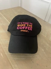 Dunkin Donuts Employee Strapback Hat Cap Black Embroidered Canvas NEW