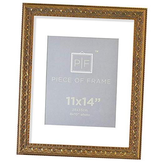 Ornate Finish Photo Frame with White Mat for 8x10 Picture & Real 11x14 Bronze