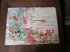 2 Original Watercolors by Peg Humphreys, Abstract & Flowers against Bldg 15"x11"