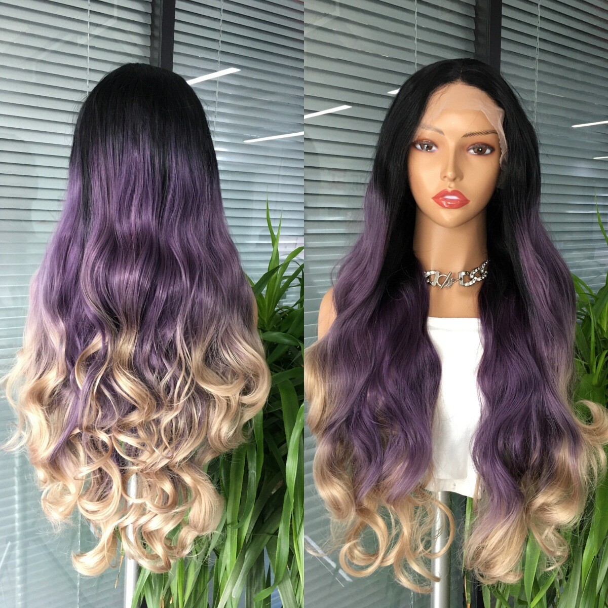 Christy 16” Curly PURPLE OMBRÉ LACEFRONT WIG *NWT* Lace Front Wig - Ombre Wig - Ombre Purple Wig - Purple Wig  main image 2