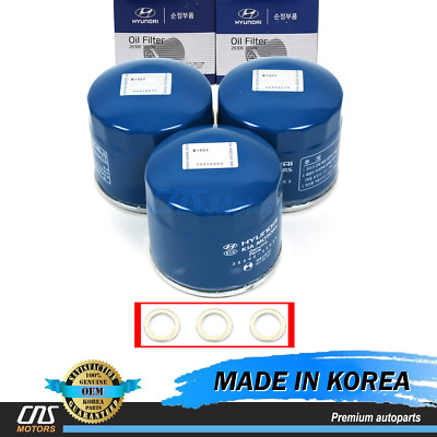  GENUINE  Engine Oil Filters & Washers 3PACK for Genesis Hyundai Kia 2630035505