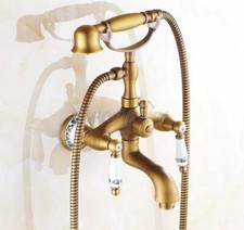 Antique Brass Wall Mount Bathroom Clawfoot Tub Faucet Set Handheld Shower Wtf311