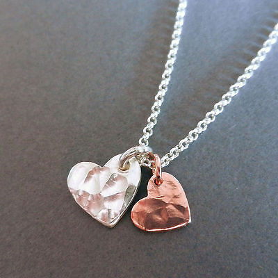 Sterling Silver Tiny Charm Hammered Heart Chain Necklace U&C Sundance Rose Gold