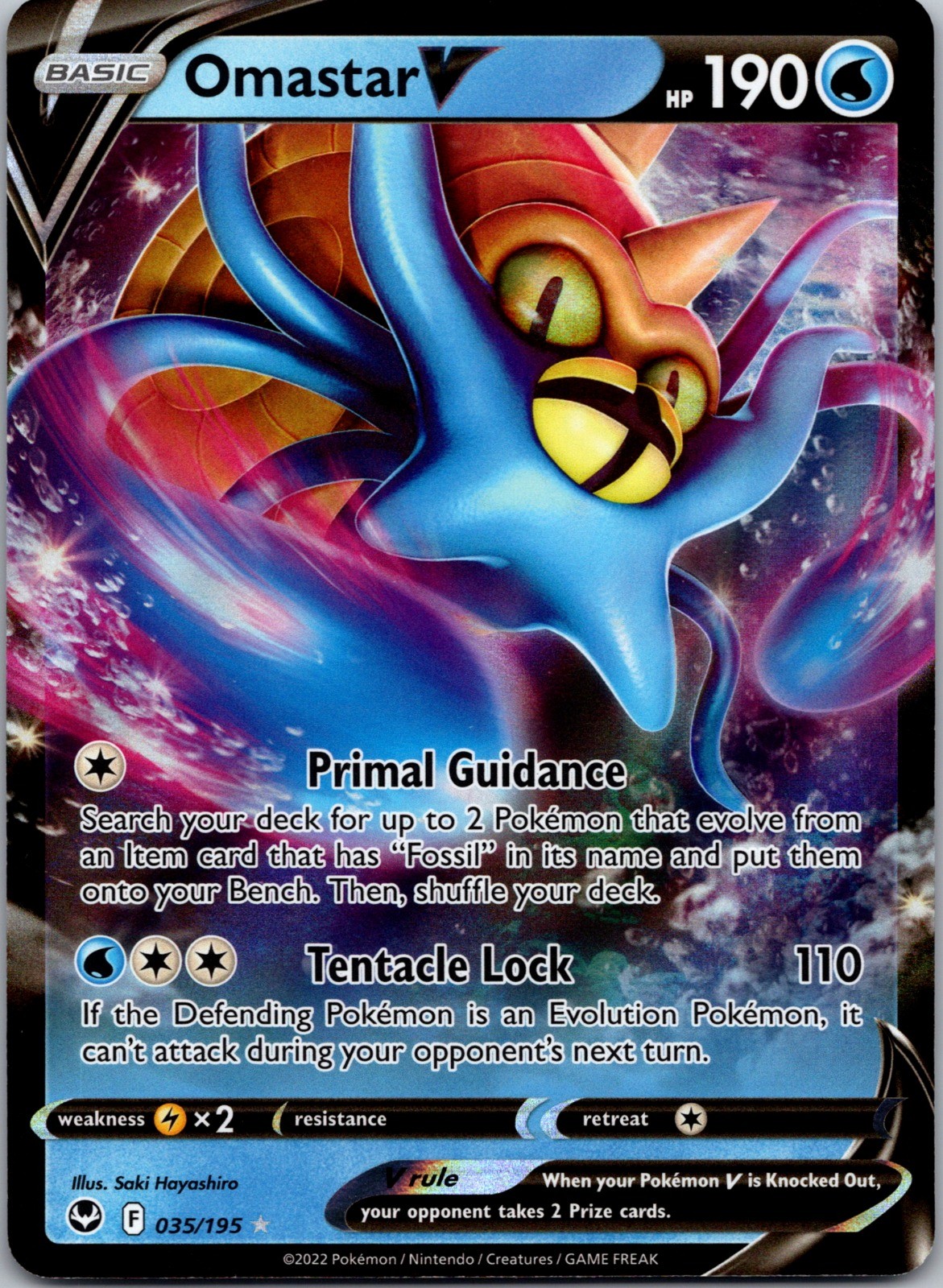 Pokemon Omastar V 035/195 35/195 Silver Tempest SIT Ultra Rare Holo SWSH Card NM
