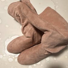 Beige Faux Suede Knee High Women's Boots Zip Closure Round Toe