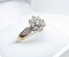 9ct Gold Cluster Ring CZ Yellow & White Gold Size L 1/2 Gift Box