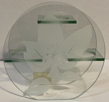 Clear Glass Triple Tea Light Votive Candle Holder Etched Frosted Flower Round