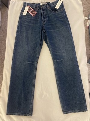 Denim Forum Women's 90s Loose Mid-Rise Tapered Dark Wash Blue Jeans NWT