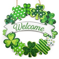 St Patricks Day Welcome Sign St Patricks Day Door Wreath Green Shamrock Door ...