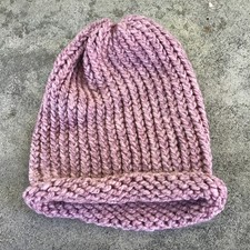 Hand Knit Beanie Crochet Winter Hat Adult Knitted Delicate Dusty Rose Pink