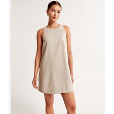 Abercrombie Fitch Linen Blend A Line Sleeveless Dress Beige Size XL Pockets