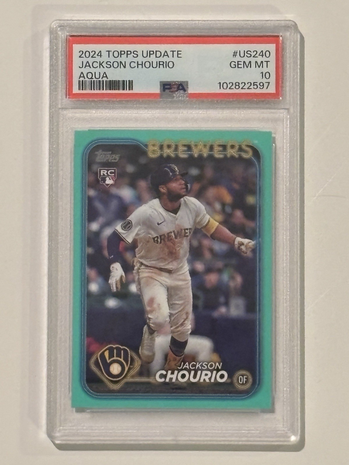 2024 Topps Update JACKSON CHOURIO AQUA RC PSA 10 #US240 Brewers