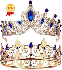 2 Pcs Prom King and Queen Crowns Set for Men Royal Crown with...