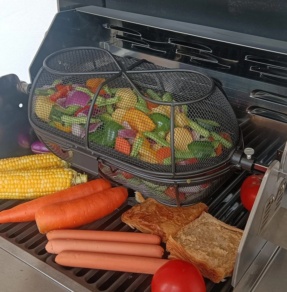 Panier à rôtisserie Broche 10/12mm Barbecue Viande Légumes Poisson Crustacés NOI - Photo 4/4