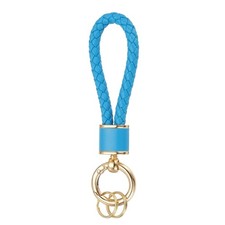 1 Pack Braided Leather Keychain for Car Bag Wallet, Gold/Blue
