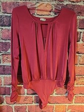 Free People Intimately Bodysuit Longsleeve Thong Ruched Arms Sz M C70