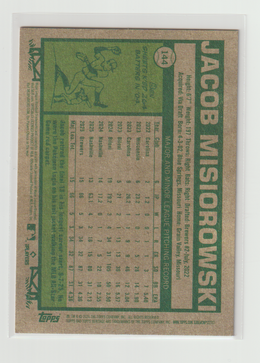 2026 Topps Heritage Jacob Misiorowski Rookie Card #144 | eBay