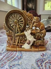Vintage McCOY PLANTER With DOG, CAT, SPINNING WHEEL Brown W/ White Scottie Dog