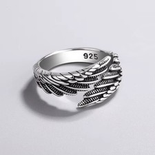 925 Sterling Silver Angel Wing Feather Ring Adjustable Women Wedding Jewelry UK