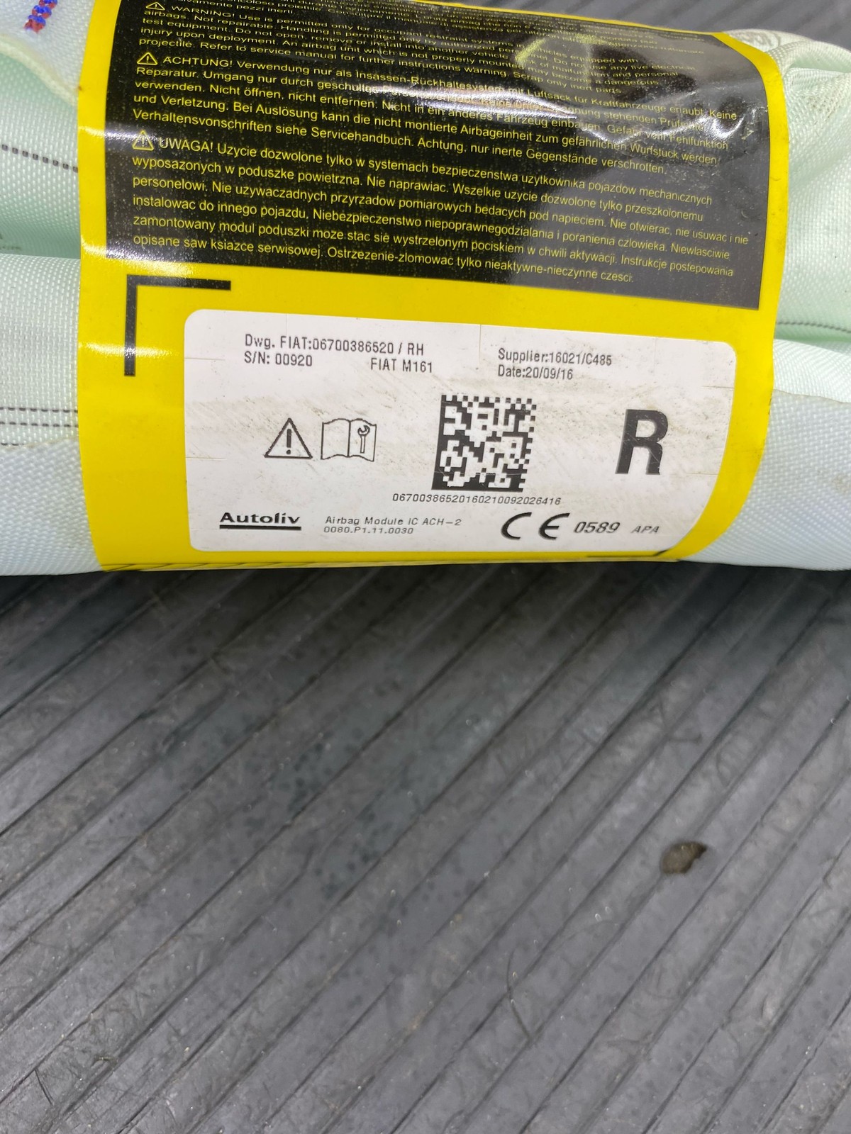 2017-2024 MASERATI LEVANTE M161 FRONT RIGHT ROOF CURTAIN SRS AIR BAG 06700386520