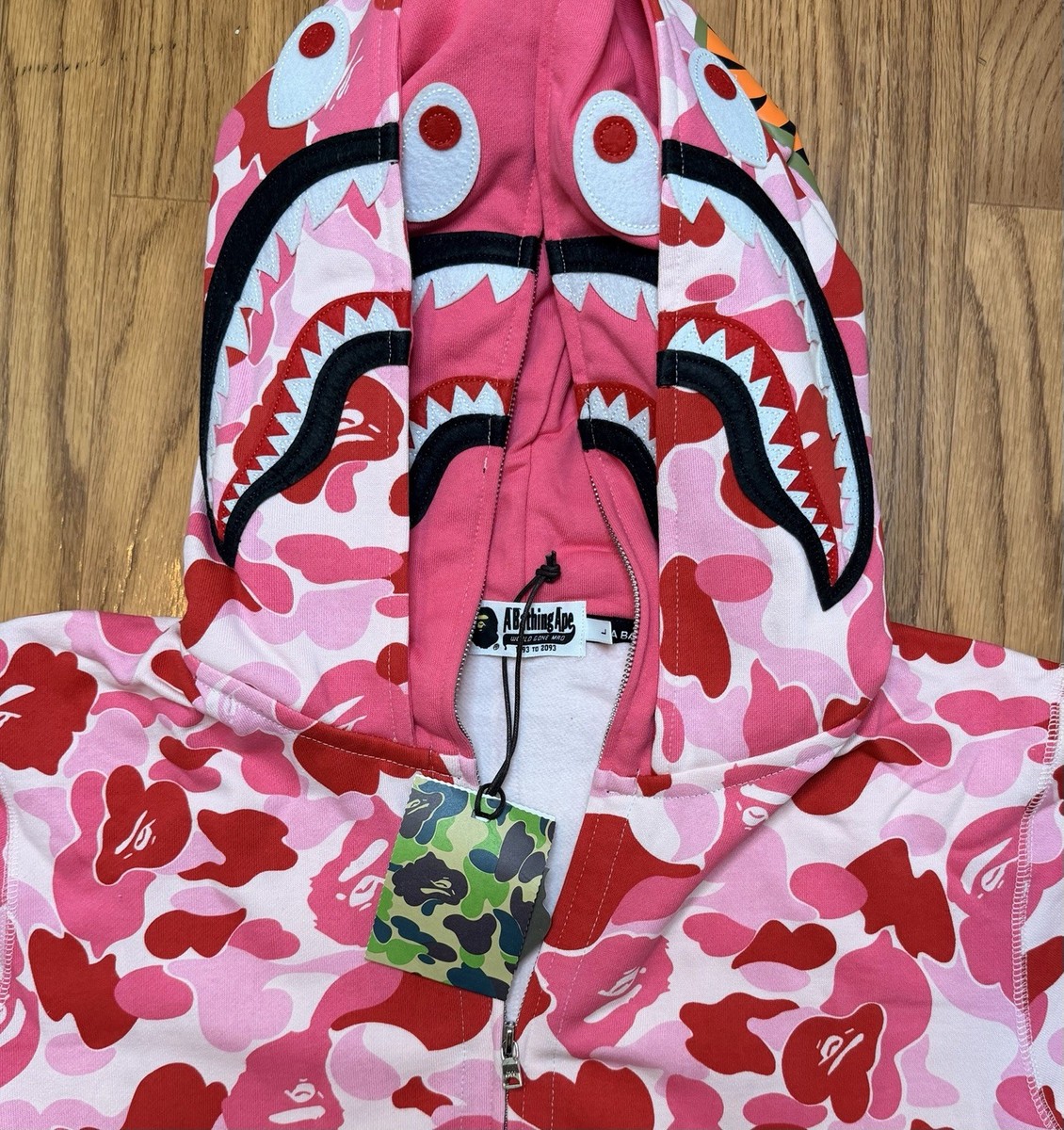 BAPE SHARK ZIP HOODIE PINK SIZE LARGE | eBay