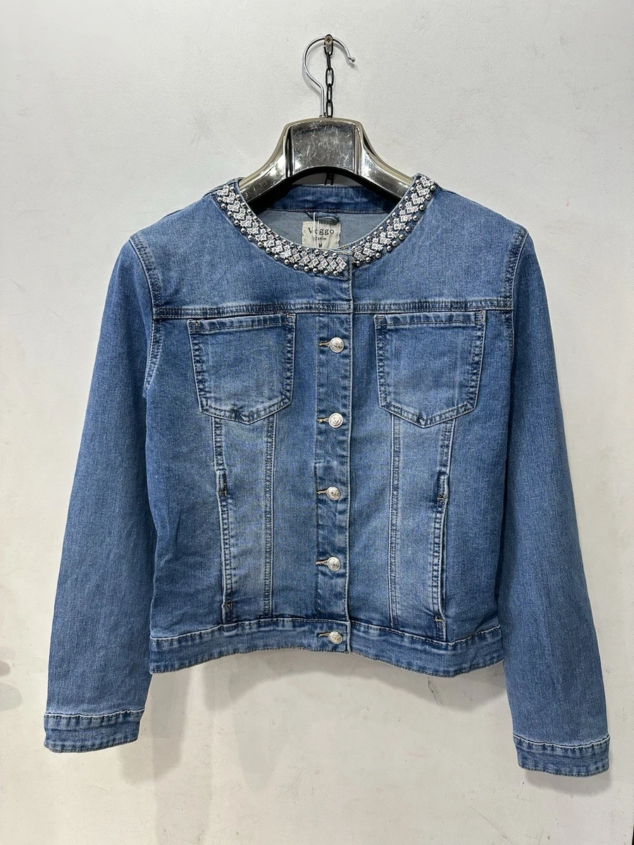 Veste En Jean Vintage Perlée Et Brodée Main - Unique - Taille S/M