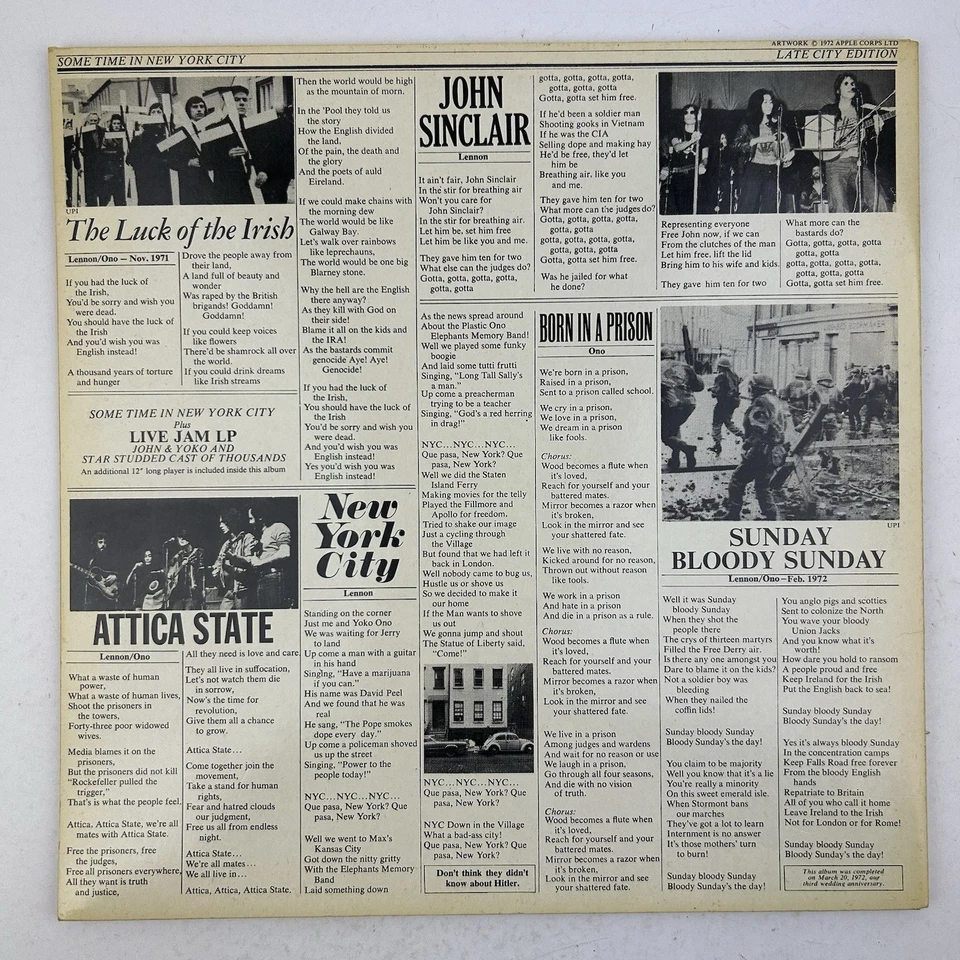 JOHN LENNON & YOKO PLASTIC ONO BAND Some Time In New York City 1972 Double LP EX - Imagem 3 de 4