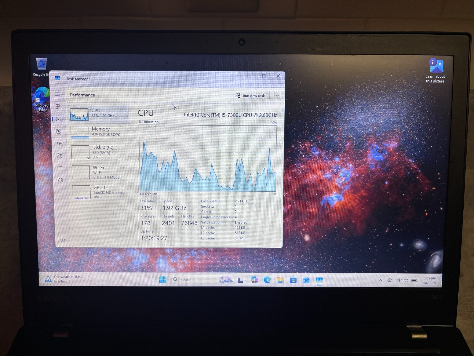 Lenovo ThinkPad T470, 14-Inch Laptop, with Intel Core i5-7300U, Windows 11 Pro