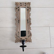 Ornate Carved Wooden Mirror With Candlestick Holder Approx 37.5cm X 14.5 cm