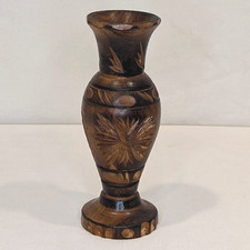 Vintage Carved Hand Turned Wooden Bud Vase 7 1/4"