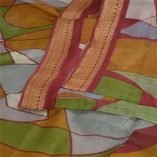 Sanskriti Vintage Sarees Indian Green Pure Silk Printed Sari 5 Yd Craft Fabric