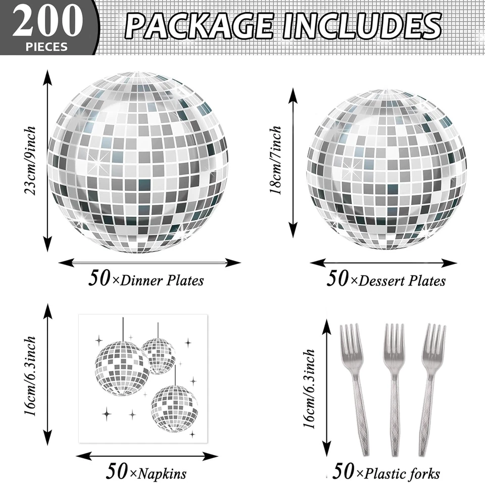 Juego de 200 platos y servilletas de fiesta discoteca para 50 invitados - decoración temática años 70 Foto 2 de 4