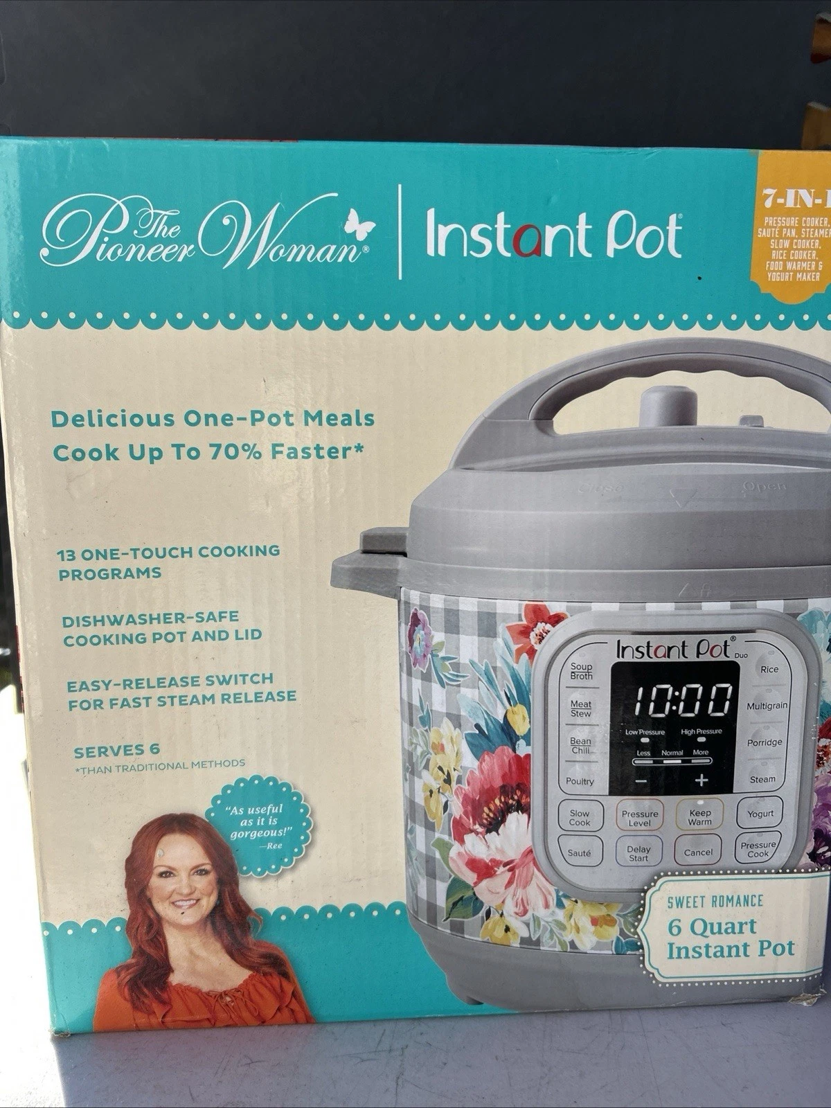 Pioneer Woman Instant Pot 6 Qt 7-In-1 Pressure Slow Cooker Steamer Yogurt Maker