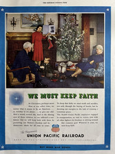 1943 Union Pacific Railroad Streamliners Keep Faith WWII Christmas VTG Print Ad