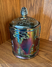 Indiana Glass Carnival Glass Harvest Grape Pattern Covered Canister Jar — listing 4