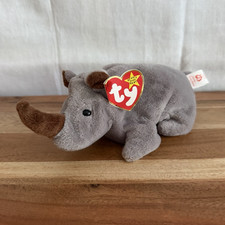 Ty Beanie Babies Spike the Gray Rhinocéros Peluche Sac de Fèves avec Étiquette Coeur Vintage