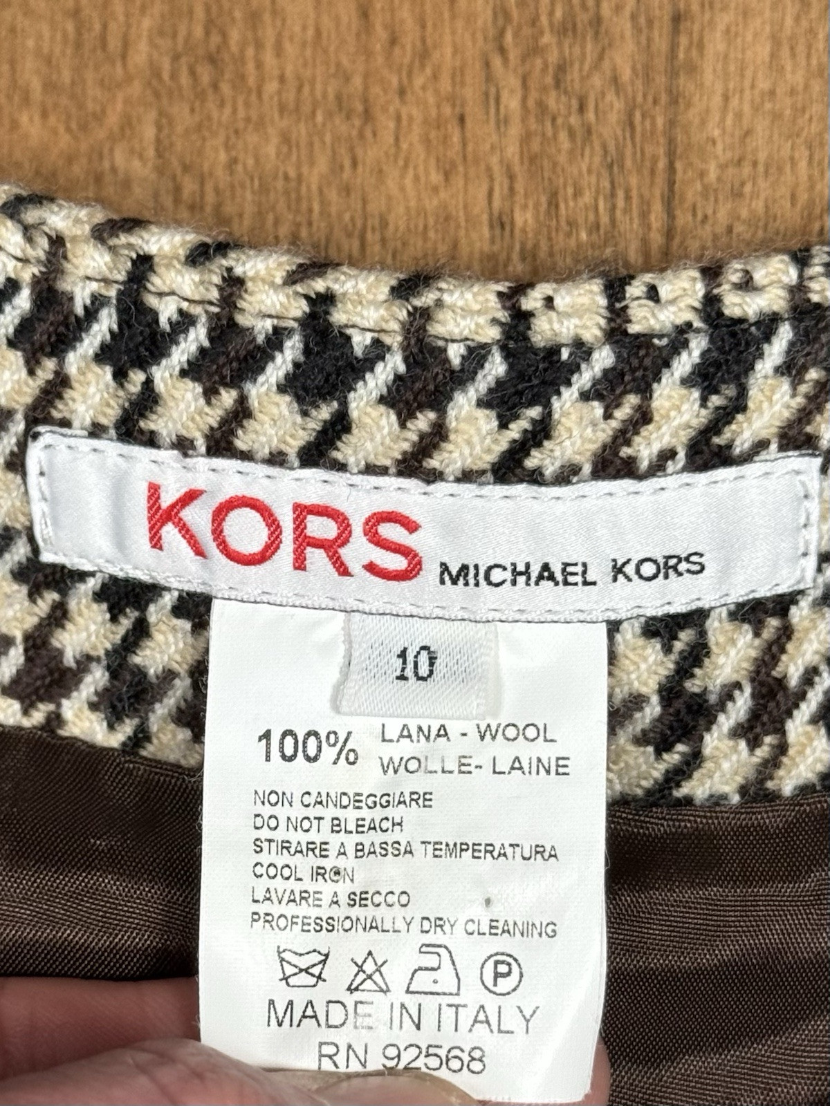 KORS Michael Kors 100% Wool Houndstooth Vintage Button Midi Skirt Womens 10 thumbnail 5