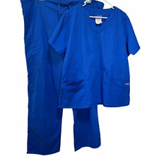 Butter-Soft Unisex Blue Scrub Set Solid V-Neck Top  Drawstring Pants L