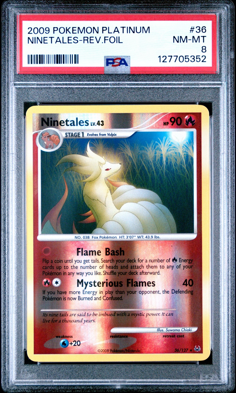 2009 POKEMON PLATINUM #36 NINETALES-REVERSE FOIL PSA 8