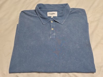 Corridor New York Washed Indigo Acid Wash Faded Pique Polo/Golf Shirt SZ 2XL 