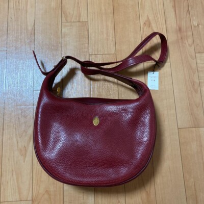 Authentic Cartier Vintage Shoulder Bag Half Moon Leather Red