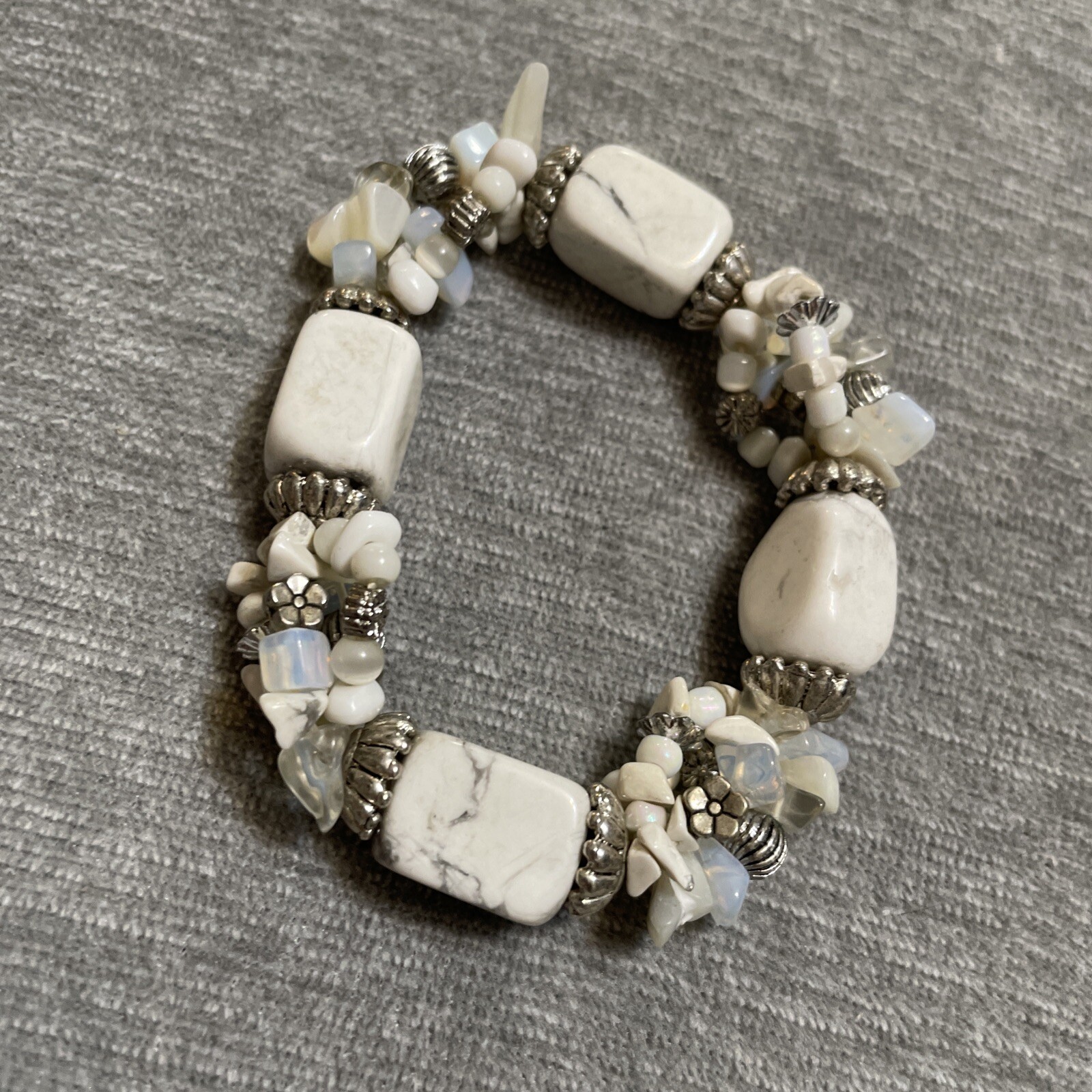 Boho stretch bracelet Abalone Shell White Grey Ma… - image 3